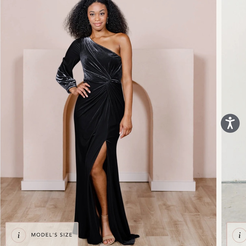 Black Velvet one shoulder long sleeve formal/bridesmaid dress